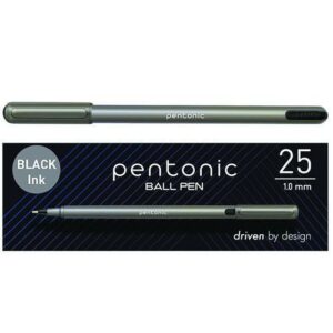PENTONIC Ballpoint Pen, Stick, Medium 1 mm, Black Ink, Charcoal Gray Barrel, 25/Pack