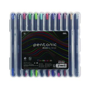 PENTONIC Gel Pen, Stick, Assorted Point Sizes, Assorted Ink Colors, Black Barrel, 12/Pack