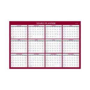 Classic Red Laminated Erasable Wall Calendar, 48 x 32, White/Red/Gray Sheets, 12-Month (Jan to Dec): 2025