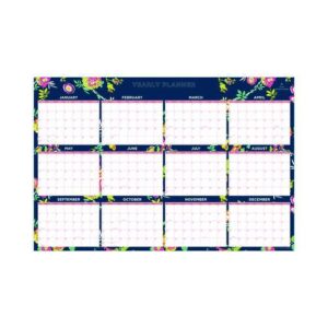Day Designer Peyton Laminated Erasable Wall Calendar, Floral Artwork, 36 x 24, White/Navy Sheets, 12-Month (Jan to Dec): 2025