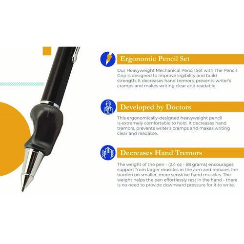 The Pencil Grip Heavyweight Ballpoint Pen with Patented Grip, Retractable, Medium 0.7mm, Black Ink, Black/Silver Barrel, 8/CT - Image 3