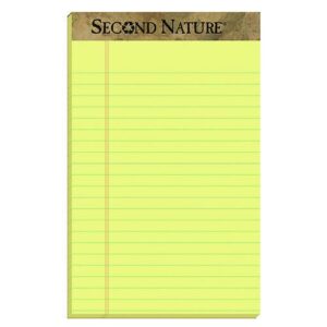 Second Nature Recycled Ruled Pads, Narrow Rule, 50 Canary-Yellow 5 x 8 Sheets, Dozen