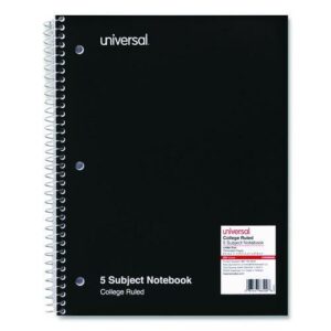 Wirebound Notebook, 5-Subject, Medium/College Rule, Black Cover, (200) 11 x 8.5 Sheets