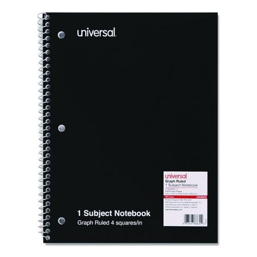 Wirebound Notebook, 1-Subject, Quadrille Rule (4 sq/in), Black Cover, (70) 10.5 x 8 Sheets