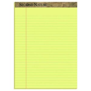 Second Nature Recycled Ruled Pads, Wide/Legal Rule, 50 Canary-Yellow 8.5 x 11.75 Sheets, Dozen