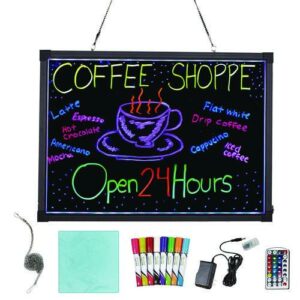 LED Illuminated Hanging Message Writing Board, Black 26" x 18" Surface, Black 27.6" x 19.7" Frame