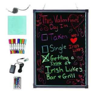 LED Illuminated Hanging Message Writing Board, Black 22" x 30" Surface, Black 23.6" x 31.5" Frame