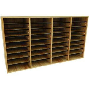 Wood Adjustable 36 Compartment Literature Organizer, 36 Sections, Letter Size, 39.3 x 11.8 x 23.9, Medium Oak