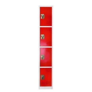 Steel Storage Locker, 4 Compartment, 12 x 12 x 72, Red