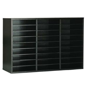 Wooden 27 Compartment Literature Organizer, 27 Sections, Letter Size, 31.49 x 11.81 x 21.65, Black