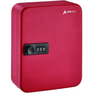 Steel Heavy-Duty Key Cabinet with Combination Lock, 30-Key, 6.4 x 3 x 8, Stainless Steel 304, Red