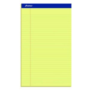 Perforated Writing Pads, Wide/Legal Rule, (50) Canary-Yellow 8.5 x 14 Sheets, Dozen