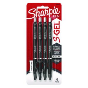 S-Gel High-Performance Gel Pen, Retractable, Medium 0.7 mm, Black Ink, Black Barrel, 4/Pack