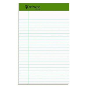 Earthwise by Ampad Recycled Paper Legal Pads, Wide/Legal Rule, 40 White 5 x 8 Sheets, 6/Pack