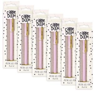 Carpe Diem Metal Gel Pen, Stick, Medium 0.7 mm, Black Ink, Pink Barrel, 6/Pack