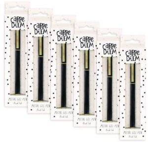Carpe Diem Metal Gel Pen, Stick, Medium 0.7 mm, Black Ink, Black Barrel, 6/Pack