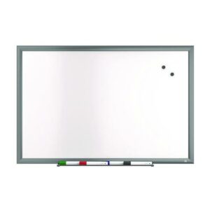 Magnetic Porcelain Dry Erase Board, 36" x 24", White Surface, Gray/Natural Aluminum Frame