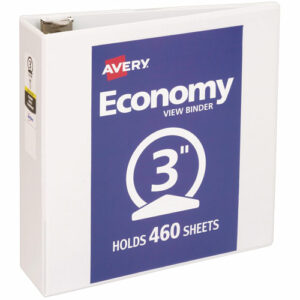 Economy View Binder with Round Rings , 3 Rings, 3" Capacity, 11 x 8.5, White, (5741)