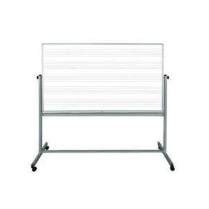 Mobile Music Staff Whiteboard, Dual-Sided Music Notation, 72" x 48", White Surface, Silver Aluminum Frame