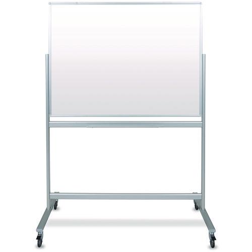 Mobile Magnetic Glass Dry Erase Board, 48" x 36", White Surface, Silver Aluminum Frame