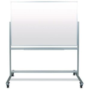 Mobile Magnetic Glass Dry Erase Board, 60" x 40", White Surface, Silver Aluminum Frame