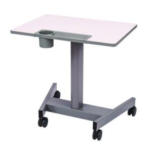 Pneumatic Sit Stand Desk, 27.5 x 19.5 x 26.25 to 42, White/Gray