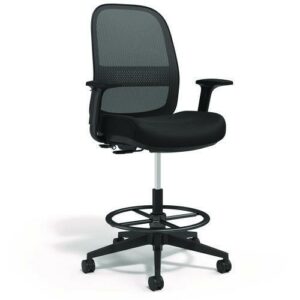 Alera Kempton Fabric Mesh Task Stool, Supports Up to 275 lb, 26.57 to 33.62 Seat Height, Black Seat, Black Back, Black Base