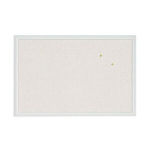 Linen Bulletin Board with Decor Frame, 30" x 20", Tan Surface, White Wood Frame