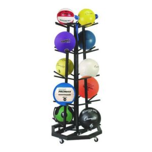 Deluxe Five-Row Mobile Medicine Ball Rack, Metal, 198 lb Capacity, 25" x 25" x 56", Black