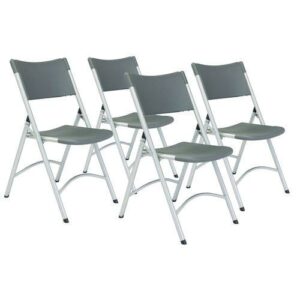 600 Series Heavy Duty Plastic Folding Chair, Supports Up to 500 lb, 18" Seat Height, Gray Seat/Back, Silver Base, 4/Pack