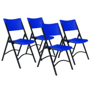 600 Series Heavy Duty Plastic Folding Chair, Supports Up to 500 lb, 18" Seat Height, Blue Seat/Back, Black Base, 4/Pack