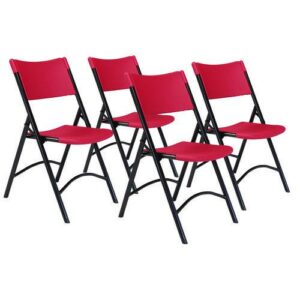 600 Series Heavy Duty Plastic Folding Chair, Supports Up to 500 lb, 18" Seat Height, Red Seat/Back, Black Base, 4/Pack
