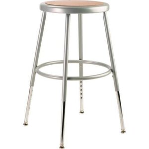 6200 Series Height Adjustable Heavy Duty Steel Stool, Backless, Supports 500lb, 19" to 27" Seat Height, Brown Seat, Gray Base