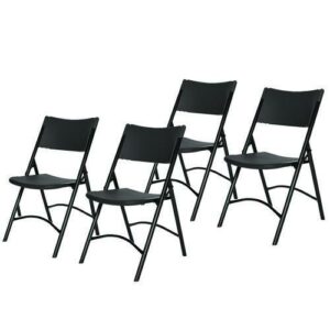 600 Series Heavy Duty Plastic Folding Chair, Supports Up to 500 lb, 18" Seat Height, Black Seat/Back/Base, 4/Pack
