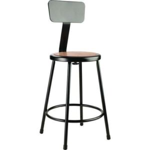6200 Series Heavy Duty Steel Stool With Backrest, Supports Up to 500 lb, 24" Seat Height, Brown Seat, Black Back/Base