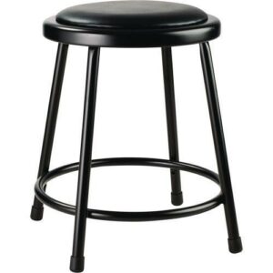 6400 Series Fixed Height Heavy Duty Vinyl Padded Steel Stool, Backless, Supports 500 lb, 18" Seat Height, Black Seat/Base