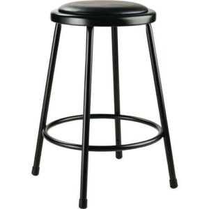 6400 Series Fixed Height Heavy Duty Vinyl Padded Steel Stool, Backless, Supports 500 lb, 24" Seat Height, Black Seat/Base
