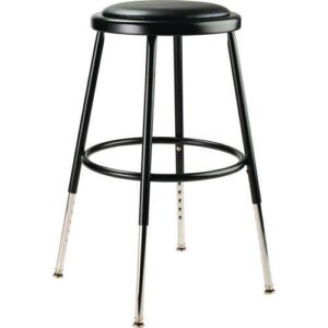 6400 Series Height Adjustable HD Vinyl Padded Steel Stool, Backless, Supports 500lb, 18.5"-26.5" Seat Height, Black Seat/Base