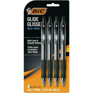 GLIDE Bold Ballpoint Pen, Retractable, Bold 1.6 mm, Black Ink, Translucent Black Barrel, 4/Pack