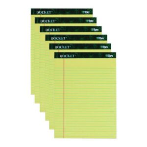 Docket Ruled Perforated Pads, Wide/Legal Rule, 50 Canary-Yellow 8.5 x 11.75 Sheets, 6/Pack