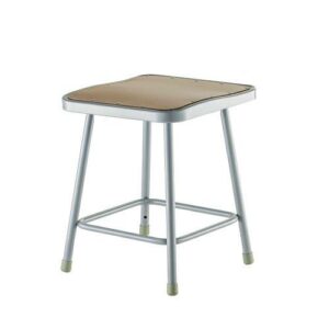 6300 Series Heavy Duty Square Seat Steel Stool, Backless, Supports Up to 500 lb, 17.5" Seat Height, Brown Seat, Gray Base