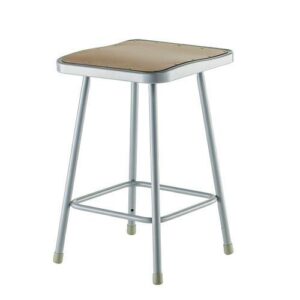 6300 Series Heavy Duty Square Seat Steel Stool, Backless, Supports Up to 500 lb, 23.25" Seat Height, Brown Seat, Gray Base