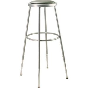6400 Series Height Adjust Heavy Duty Vinyl Padded Steel Stool, Backless, Support 500lb, 30.5" to 38.5" Height, Gray Seat/Base