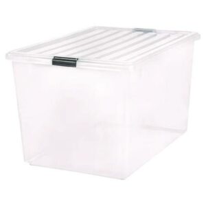 132 Qt. Latch Lid Storage Box, 20.9" x 28.8" x 17.8", Clear/Black