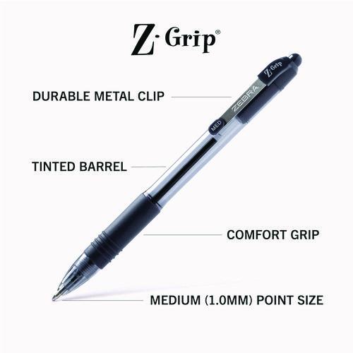 Z-Grip Ballpoint Pen, Retractable, Medium 1 mm, Black Ink, Clear/Black Barrel, 24/Pack - Image 3