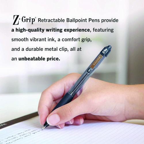 Z-Grip Ballpoint Pen, Retractable, Medium 1 mm, Black Ink, Clear/Black Barrel, 24/Pack - Image 5