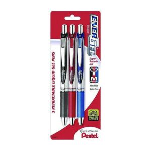 EnerGel RTX Deluxe Gel Pen, Retractable, Medium 0.7 mm, Assorted Ink and Barrel Colors, 3/Pack