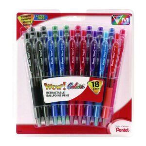 WOW! Ballpoint Pen, Retractable, Medium 1 mm, Assorted Ink and Barrel Colors, 18/Pack