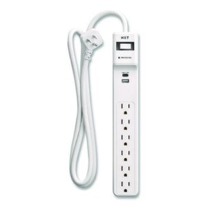 6-Outlet Plus USB Surge Protector, 6 AC Outlets/2 USB Outlets, 4 ft Cord, 1,500 J, White