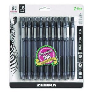 Z-Grip Ballpoint Pen, Retractable, Medium 1 mm, Black Ink, Clear/Black Barrel, 18/Pack